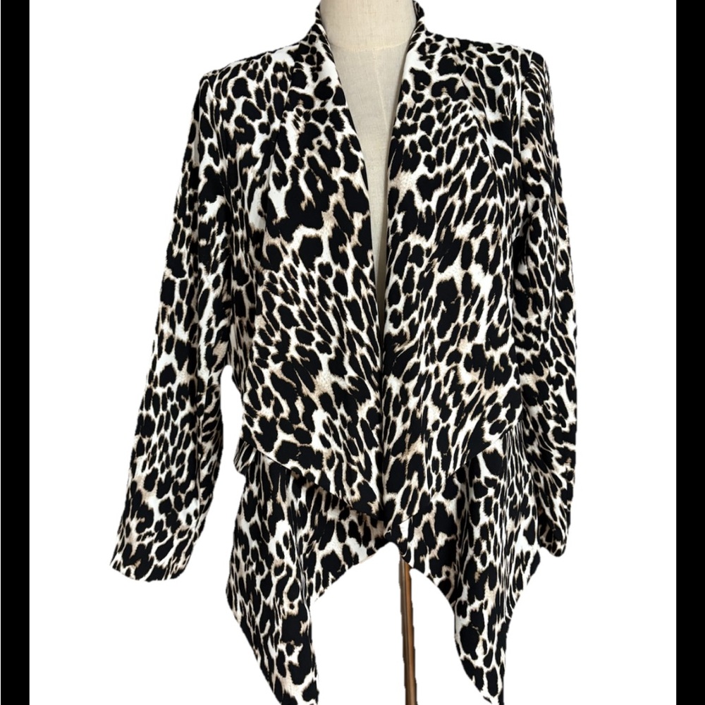 Calvin Klein Women’s Cheetah Print Open Front Jacket size  12 Black/brown side